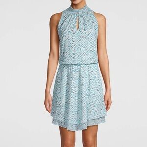 White House Black Market Smock Soft Dress. Sleeveless. Size Large. Teal/Gold